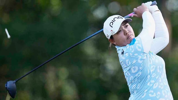 Ai Suzuki watches a drive at the 2022 U.S. Women's Open.